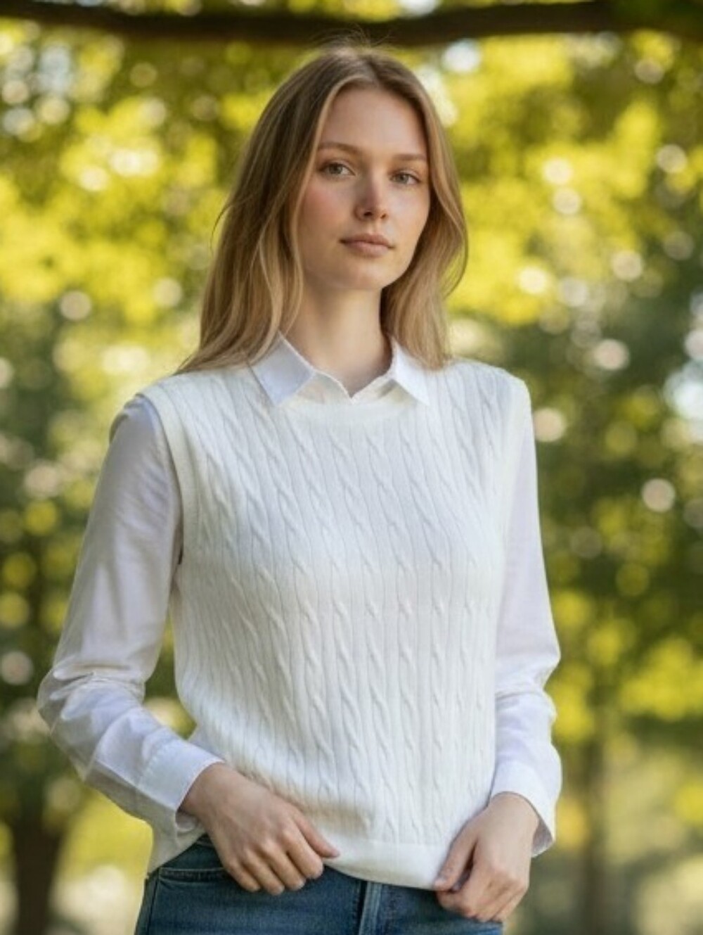 J. Crew Lightweight White Cable Knit Sleeveless Top